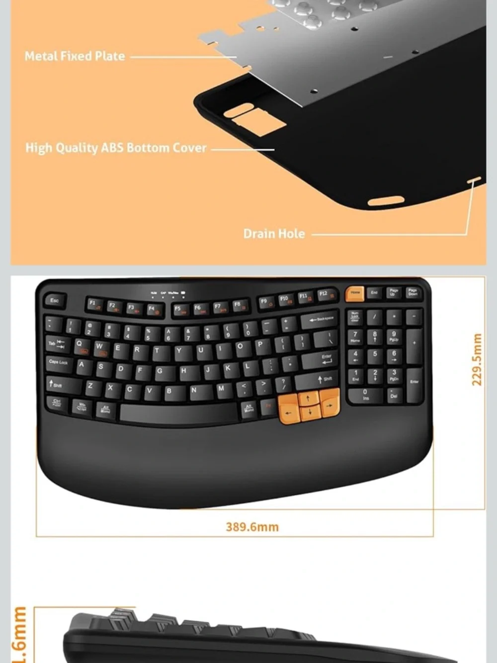 EK33 Wave Keys Ergonomic Keyboard - Black